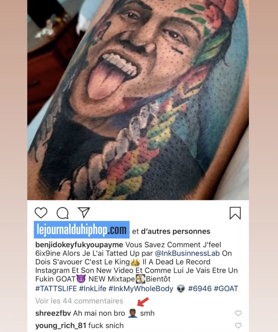 Francais Tatoué Sur Tout Le Corps Un rappeur du Québec s’est tatoué la face de 6ix9ine sur le corps